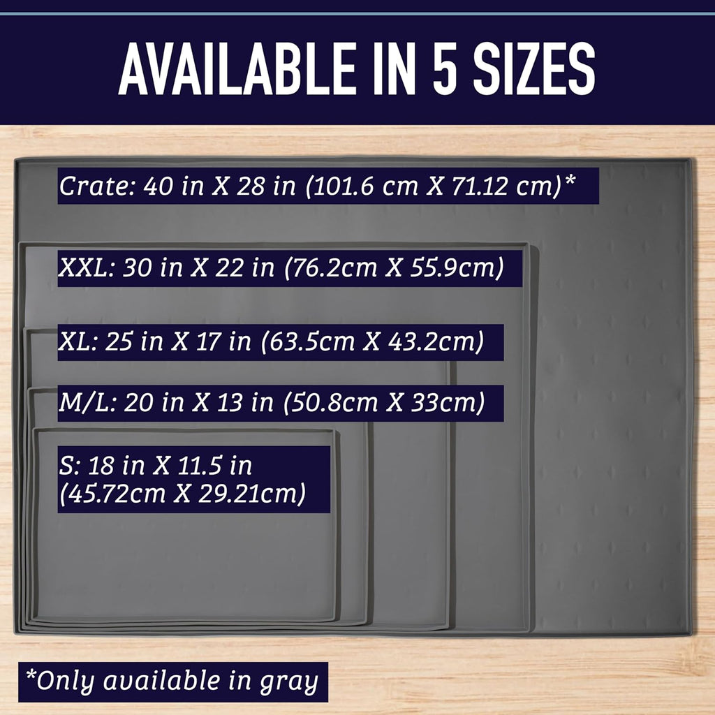 Silicone Dog Bowl Mat - XL 25" X 17", Gray - Tall Lip Waterproof & Non-Slip Floor Mat for Pet Food & Water Bowls