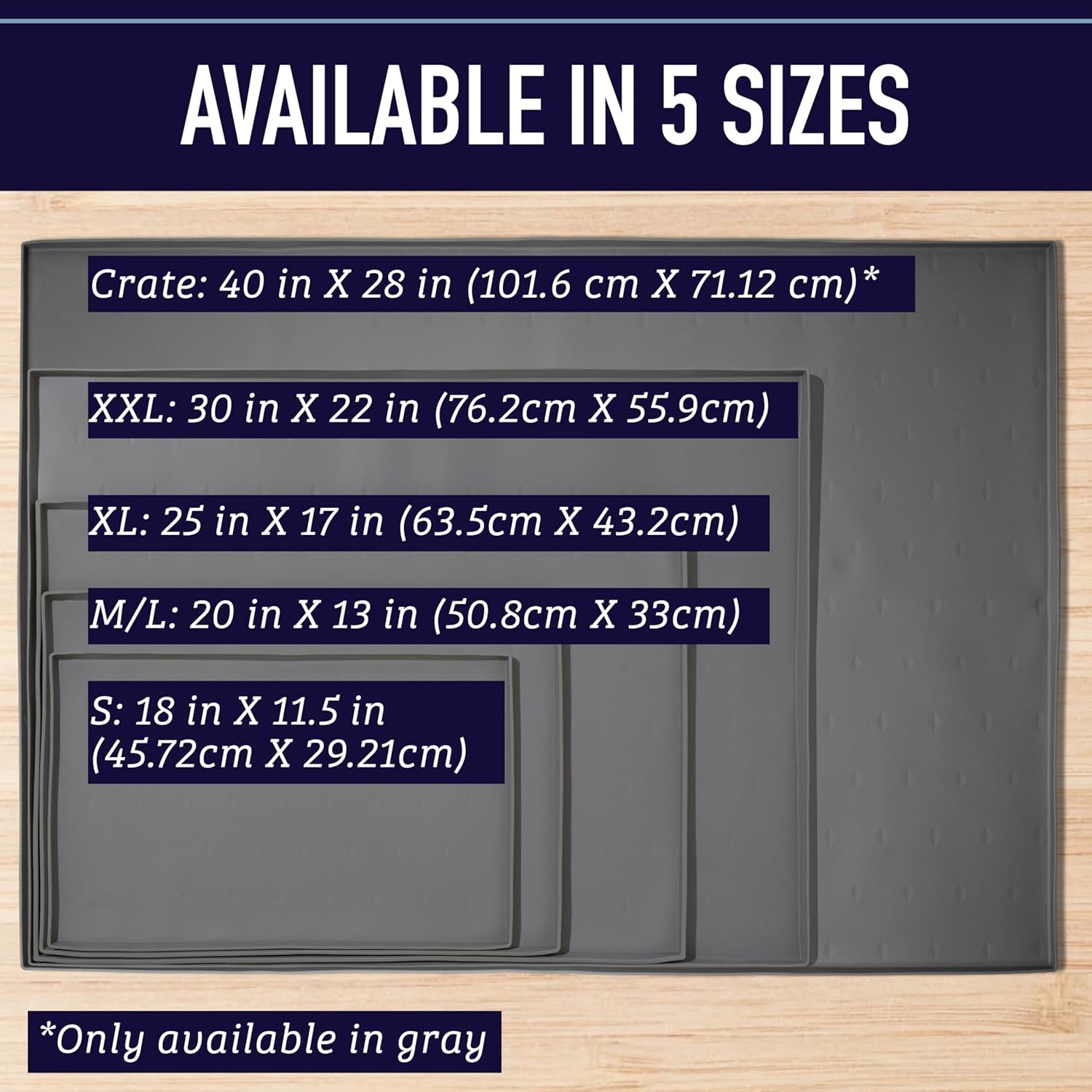 Silicone Dog Bowl Mat - XL 25" X 17", Gray - Tall Lip Waterproof & Non-Slip Floor Mat for Pet Food & Water Bowls