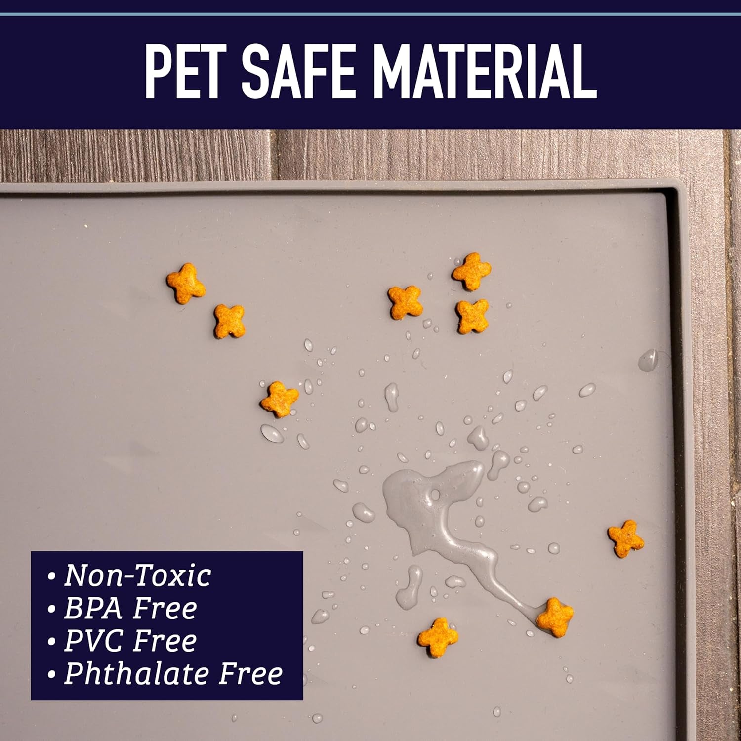 Silicone Dog Bowl Mat - XL 25" X 17", Gray - Tall Lip Waterproof & Non-Slip Floor Mat for Pet Food & Water Bowls