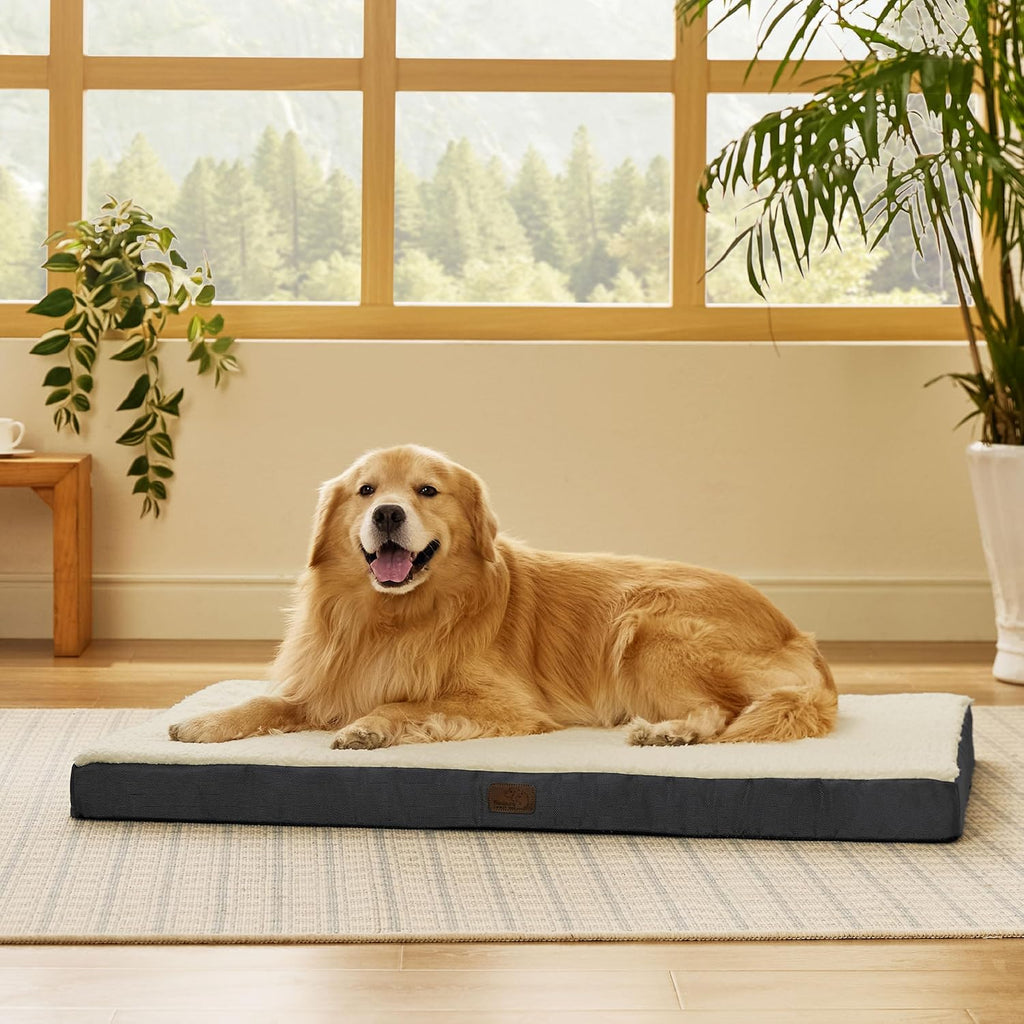 XL Dog Beds Large Sized Dog -Orthopedic Flat Extra Large Pet Beds with Removable Washable Cover, Egg Crate Foam Mat, Suitable for Pet up to 100 Lbs